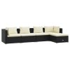 5 pcs conjunto lounge de jardim c/ almofadões vime PE preto - Image 2