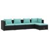 5 pcs conjunto lounge de jardim c/ almofadões vime PE preto - Image 2