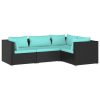 4 pcs conjunto lounge de jardim c/ almofadões vime PE preto - Image 2