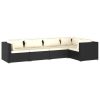 5 pcs conjunto lounge de jardim c/ almofadões vime PE preto - Image 2