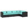 5 pcs conjunto lounge de jardim c/ almofadões vime PE preto - Image 2
