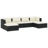 6 pcs conjunto lounge de jardim c/ almofadões vime PE preto - Image 2
