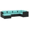 6 pcs conjunto lounge de jardim c/ almofadões vime PE preto - Image 2
