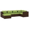 6 pcs conjunto lounge de jardim c/ almofadões vime PE castanho - Image 2