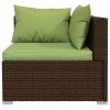 6 pcs conjunto lounge de jardim c/ almofadões vime PE castanho - Image 3