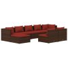 9 pcs conjunto lounge jardim c/ almofadões vime PE castanho - Image 2