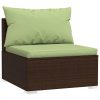 10 pcs conjunto lounge de jardim c/ almofadões vime PE castanho - Image 3