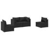 4 pcs conjunto lounge de jardim c/ almofadões vime PE preto - Image 2