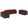7 pcs conjunto lounge jardim c/ almofadões vime PE castanho - Image 2