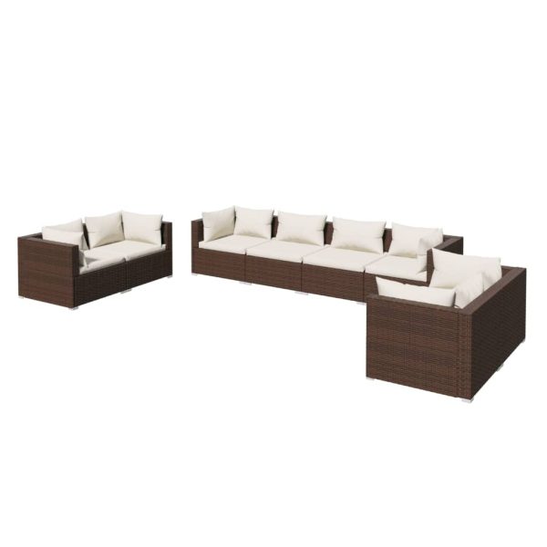 8 pcs conjunto lounge jardim c/ almofadões vime PE castanho - Image 2