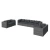 8 pcs conjunto lounge de jardim c/ almofadões vime PE cinzento - Image 2