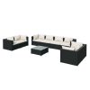 9 pcs conjunto lounge de jardim c/ almofadões vime PE preto - Image 2