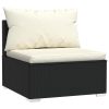 9 pcs conjunto lounge de jardim c/ almofadões vime PE preto - Image 3
