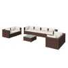 9 pcs conjunto lounge jardim c/ almofadões vime PE castanho - Image 2