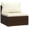 9 pcs conjunto lounge jardim c/ almofadões vime PE castanho - Image 3