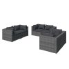 6 pcs conjunto lounge de jardim c/ almofadões vime PE cinzento - Image 2