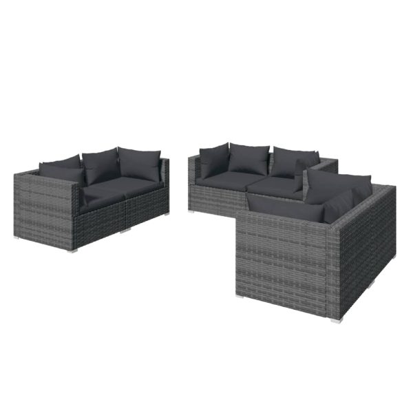 6 pcs conjunto lounge de jardim c/ almofadões vime PE cinzento - Image 2