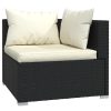 5 pcs conjunto lounge de jardim c/ almofadões vime PE preto - Image 3