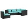 5 pcs conjunto lounge de jardim c/ almofadões vime PE preto - Image 2