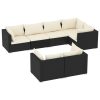 7 pcs conjunto lounge de jardim c/ almofadões vime PE preto - Image 2