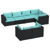 7 pcs conjunto lounge de jardim c/ almofadões vime PE preto - Image 2