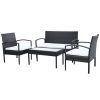 4 pcs conjunto lounge de jardim c/ almofadões vime PE preto - Image 2