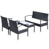 4 pcs conjunto lounge de jardim c/ almofadões vime PE preto - Image 3