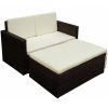 2 pcs conjunto lounge jardim c/ almofadões vime PE castanho