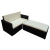 2 pcs conjunto lounge de jardim c/ almofadões vime PE preto - Image 3