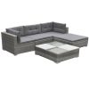5 pcs conjunto lounge de jardim c/ almofadões vime PE cinzento - Image 2