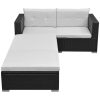 3 pcs conjunto lounge de jardim c/ almofadões vime PE preto - Image 2