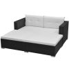 3 pcs conjunto lounge de jardim c/ almofadões vime PE preto - Image 3