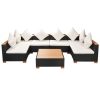 7 pcs conjunto lounge de jardim c/ almofadões vime PE preto - Image 2