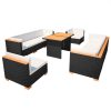 10 pcs conjunto lounge de jardim c/ almofadões vime PE preto - Image 2