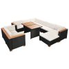 10 pcs conjunto lounge de jardim c/ almofadões vime PE preto - Image 3
