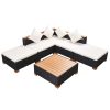 6 pcs conjunto lounge de jardim c/ almofadões vime PE preto - Image 2