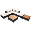 7 pcs conjunto lounge de jardim c/ almofadões vime PE preto - Image 2