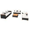 8 pcs conjunto lounge de jardim c/ almofadões vime PE preto - Image 3