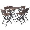 7 pcs conjunto de jantar dobrável jardim aço e vime PE castanho - Image 2
