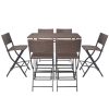 7 pcs conjunto de jantar dobrável jardim aço e vime PE castanho - Image 3
