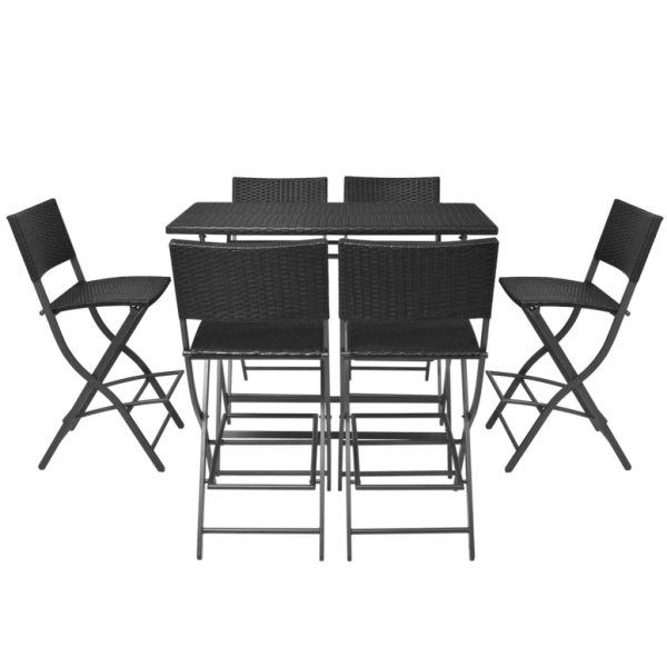 7 pcs conjunto de jantar dobrável jardim aço e vime PE preto - Image 3