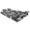 5 pcs conjunto lounge de jardim c/ almofadões vime PE cinzento - Image 2