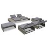 5 pcs conjunto lounge de jardim c/ almofadões vime PE cinzento - Image 3