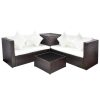 4 pcs conjunto lounge jardim c/ almofadões vime PE castanho - Image 2