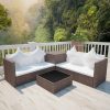 4 pcs conjunto lounge jardim c/ almofadões vime PE castanho