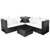 4 pcs conjunto lounge de jardim c/ almofadões vime PE preto - Image 2