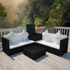 4 pcs conjunto lounge de jardim c/ almofadões vime PE preto - Image 3