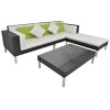4 pcs conjunto lounge de jardim c/ almofadões vime PE preto - Image 2