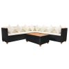 5 pcs conjunto lounge de jardim c/ almofadões vime PE preto - Image 2