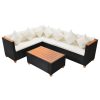 4 pcs conjunto lounge de jardim c/ almofadões vime PE preto - Image 2